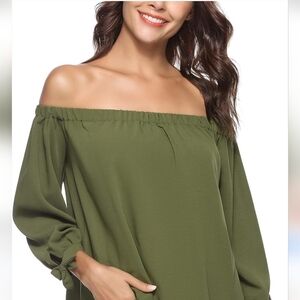 Olive Green Off-Shoulder Women's stretcg Loose Fit Top - Small NWT